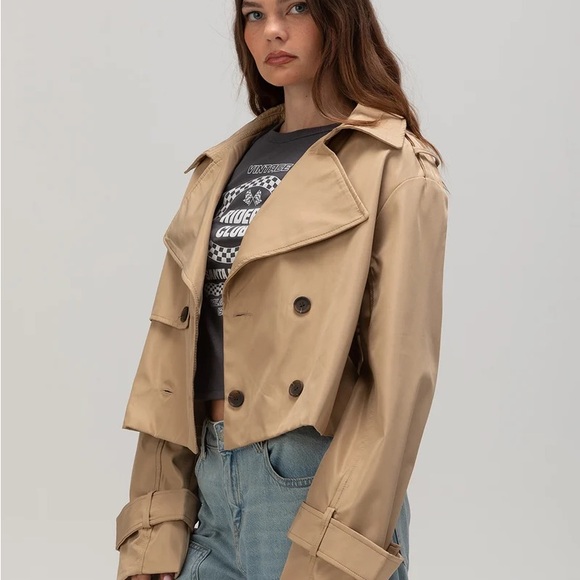 Cropped Trench Coat Jacket M - Picture 3 of 6